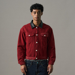s45植绒牛仔宫廷红夹克2025秋季短款高级设计感显白宽松外套男
