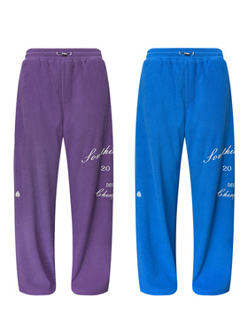 s45摇粒绒抓绒抽绳基础休闲生活宽松字母印花卫裤双色休闲裤男女