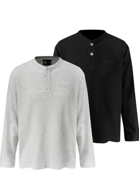 s45 华夫格纯色长袖简约百搭通勤宽松T恤休男休闲情侣上衣