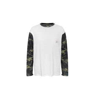 型男女款 上衣宽松版 T恤肌理感透气薄款 s45竹节棉迷彩拼接撞色长袖