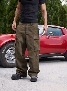 s45仿绿松石工装裤男美式休闲宽松直筒裤百搭款休闲长裤