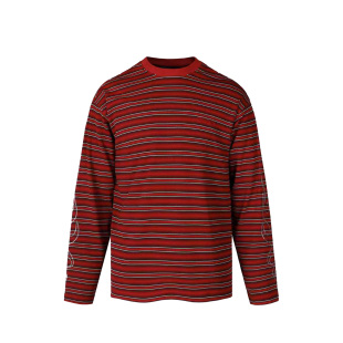 复古圆领宽松打底上衣男女同款 s45红色基础条纹长袖 T恤显白美式