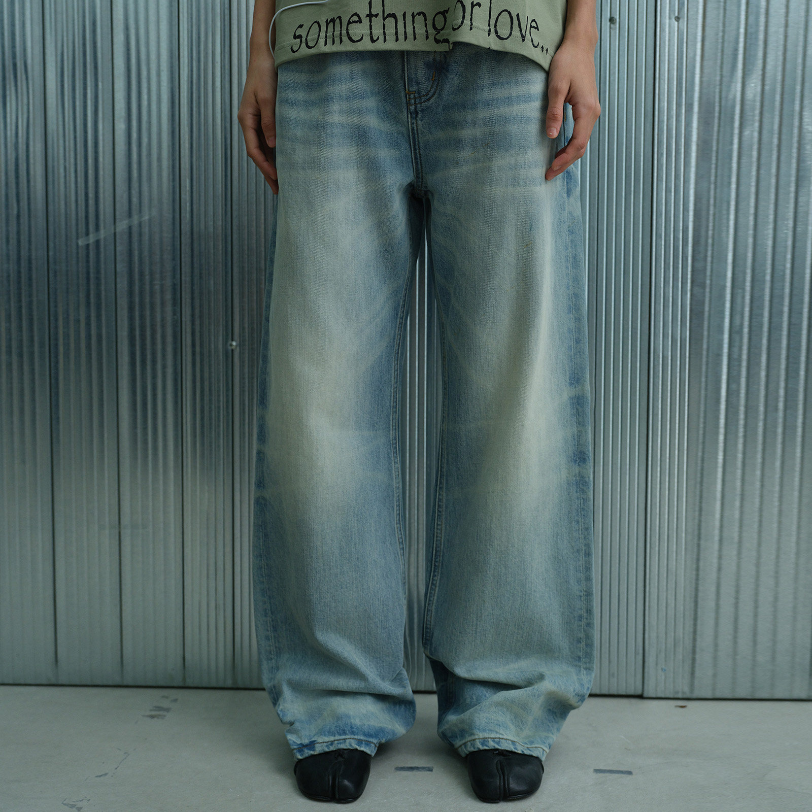 s45 【定番】三色复古水洗猫须竹节牛仔裤直通百搭休闲长裤男女款