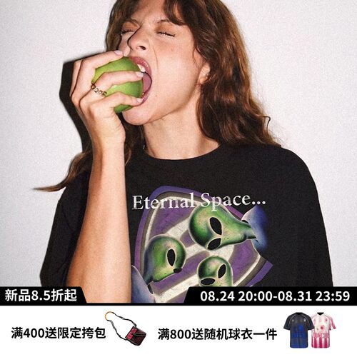 s45 宇宙探索系列 外星人恶搞水洗短袖美式印花T恤男女同款