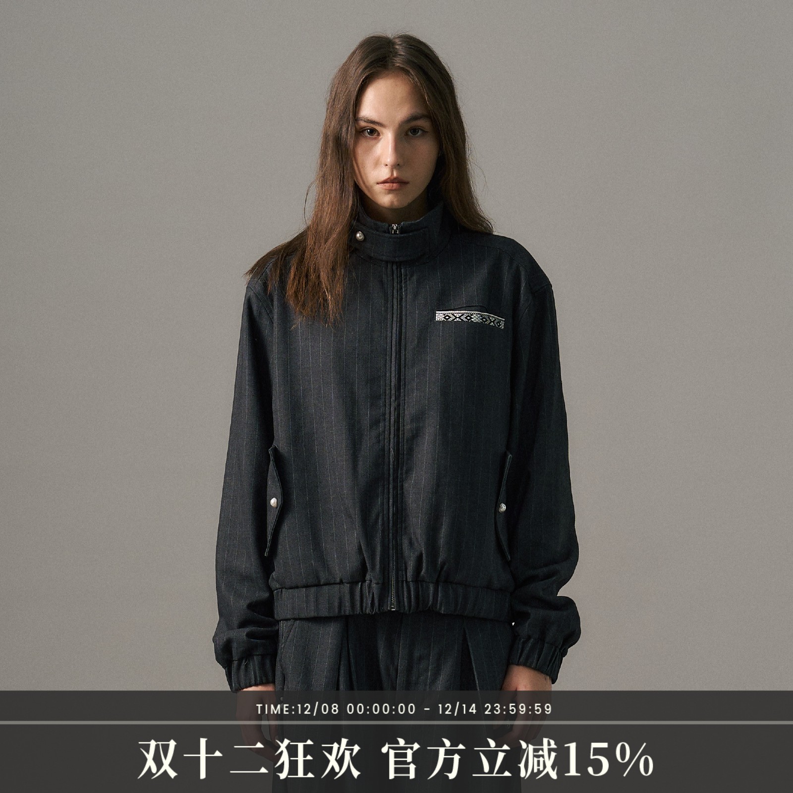 s45 珍珠哈灵顿夹克男士秋冬新款立领拉链外套女