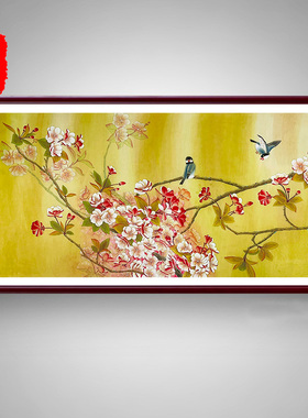 手绘真迹原稿四尺横幅精品工笔花鸟鸟语花香客厅卧室装饰画X28167