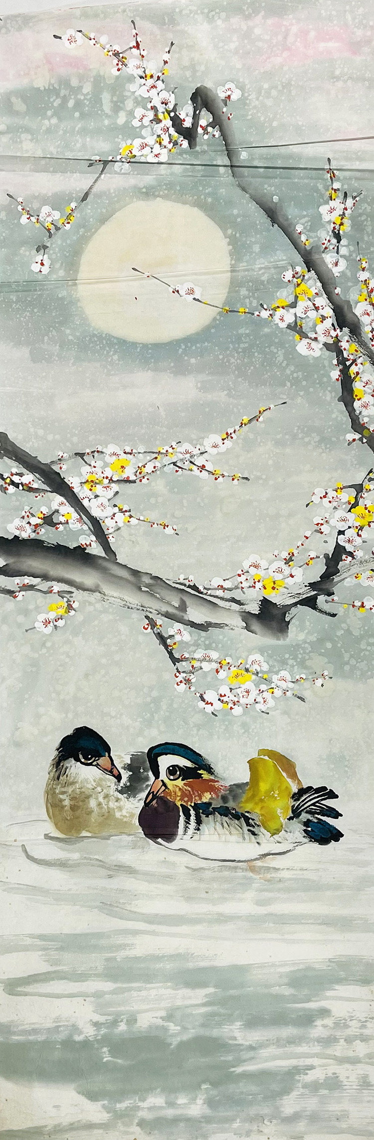 字画捡漏花鸟国画写意水墨画竖幅梅花鸳鸯纯手绘原稿无落款28084