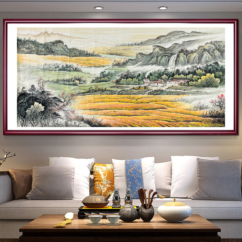 手绘真迹山水画原稿字画收藏六尺横幅遍地黄金客厅办公室装饰挂画