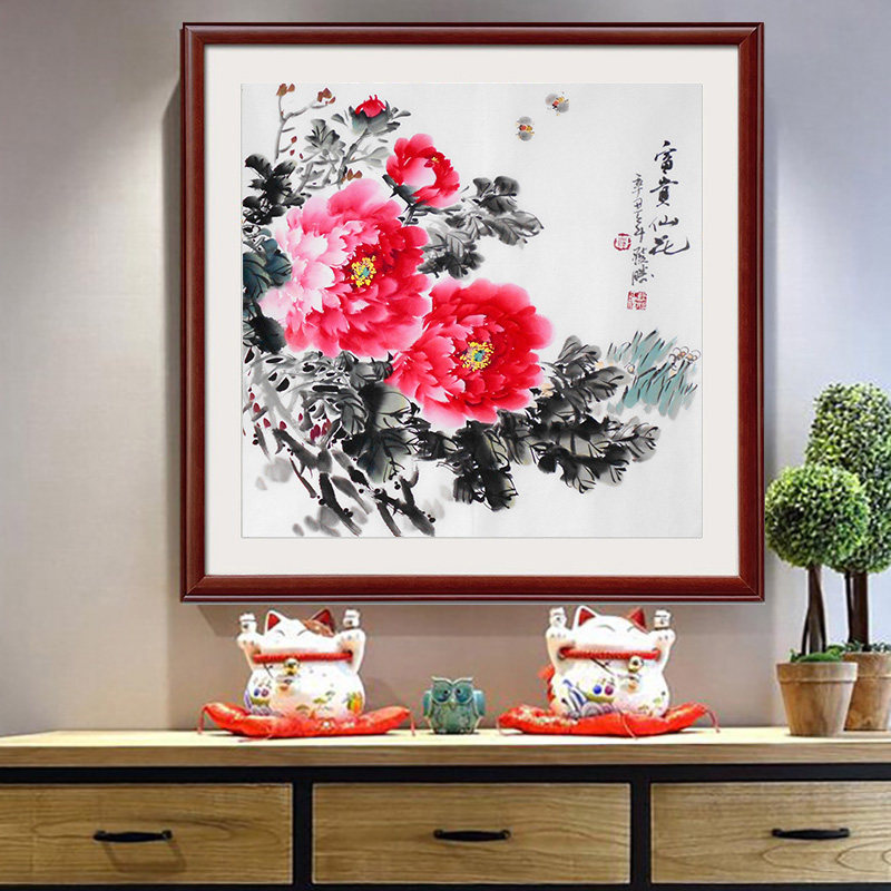 薛发胜手绘真迹国画牡丹写意花开富贵三尺斗方餐厅装饰玄关风水画
