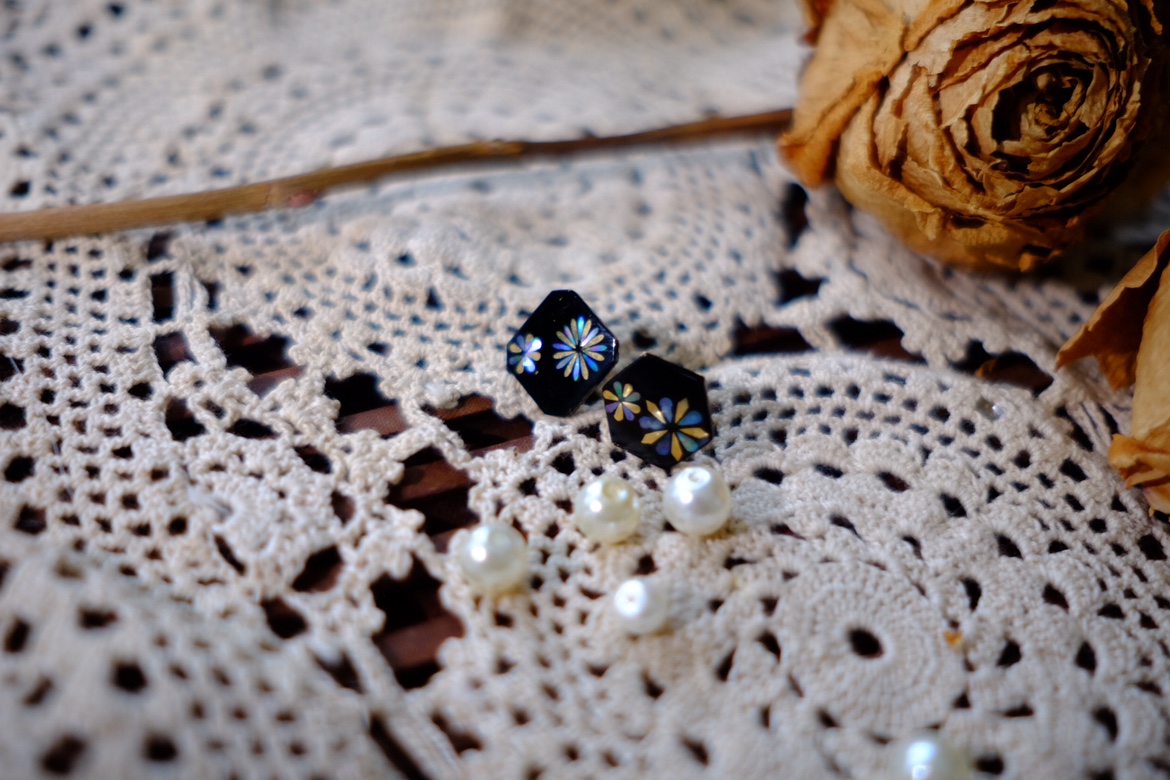 三弹大漆纸胎金银平脱耳饰原创小众纯手作国潮文艺风复古风不规则