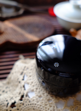 髹缮斋金银平脱镶嵌大漆日式抹茶粉罐枣形茶叶罐道茶具漆茶仓小罐