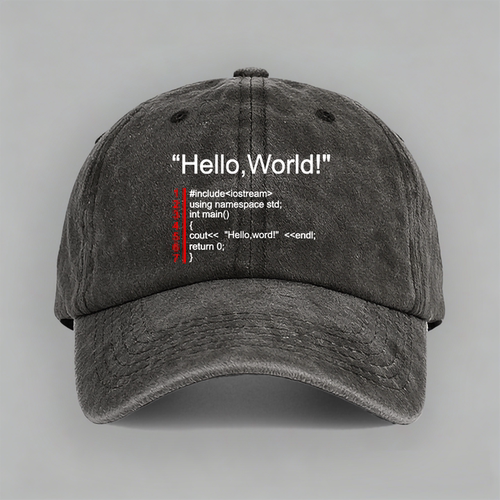 Hello World 技术宅程序员代码开发编程极客码农棒球鸭舌帽子男女
