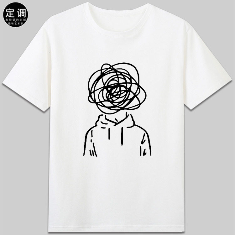 思维混乱素描插画有趣设计创意定制趣味图形男女款潮短袖t恤衣服