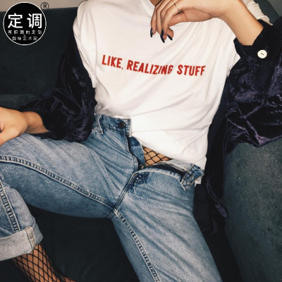 LIKE realizing stuff欧美潮流印字母纯棉短袖t恤百搭显瘦衣服diy