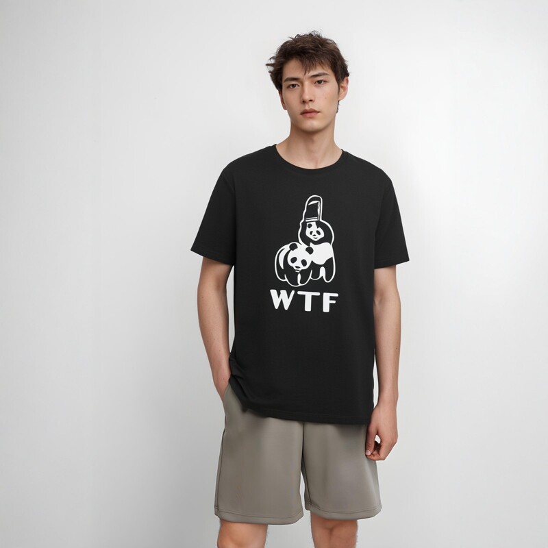 WTF恶搞logo熊猫panda搞怪有趣味纯棉短袖T恤文艺青年纯棉衣服diy