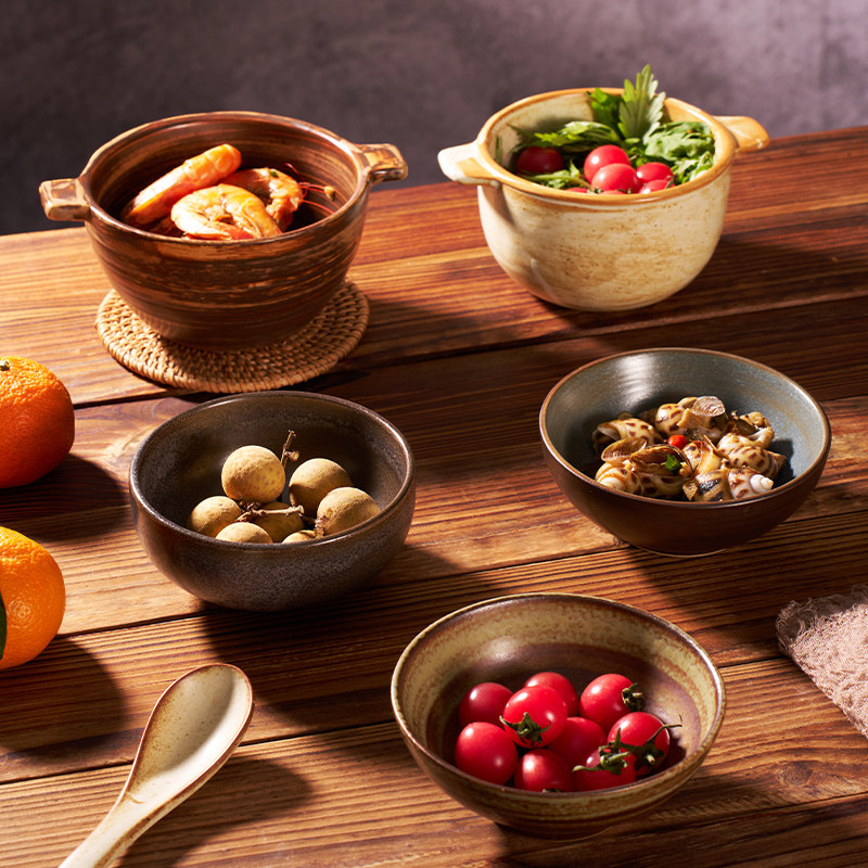 山缓缓火锅店专用山野风餐具螺纹条纹双耳碗小碗菜碗商用陶瓷餐具,餐饮具,碗,淘宝优惠券,粉丝福利购,淘宝优惠卷