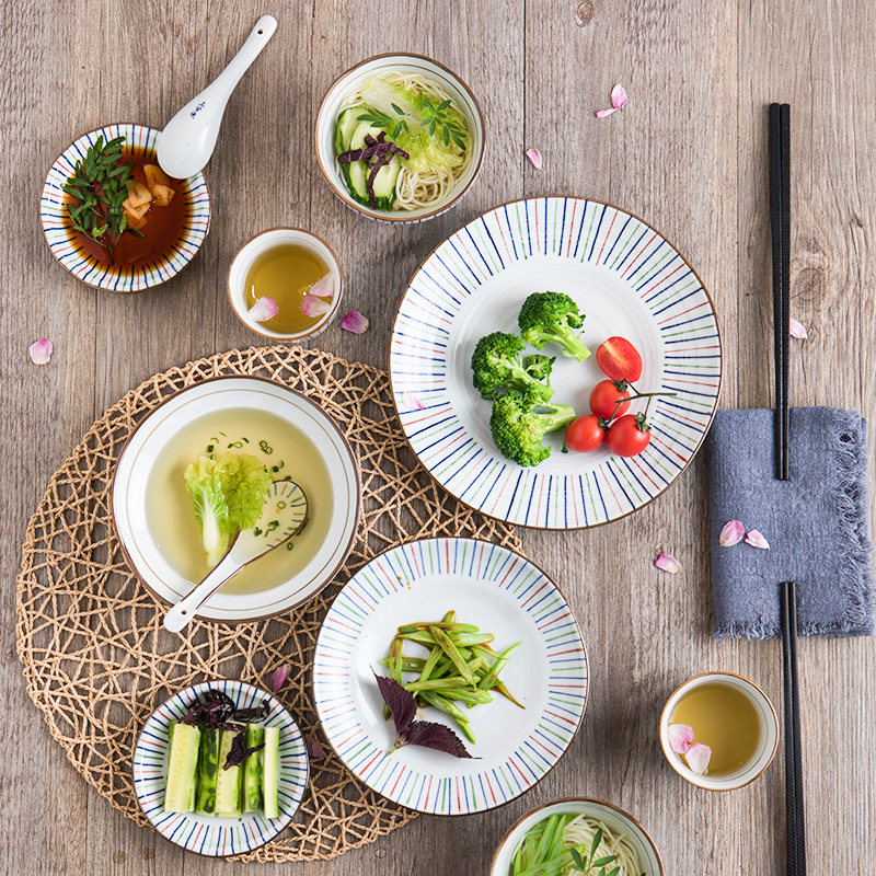 三分陶瓷套装家用轻奢现代中式风格陶瓷餐具创意釉下彩高档碗盘筷,餐饮具,盘,淘宝优惠券,粉丝福利购,淘宝优惠卷