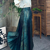 鎏金星空新国风春夏款 重工日常璀璨织锦缎织金汉服马面裙复古墨绿