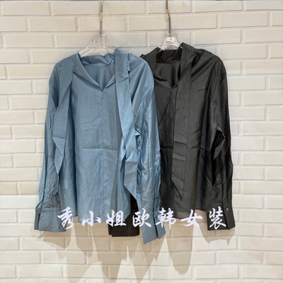 欧洲站2026春季新PH23百搭V领飘带长袖衬衫女宽松显瘦上衣潮2150