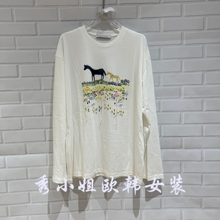 T恤女上衣潮70121 百搭圆领卡通印花长袖 欧洲站2026春季 新over时尚