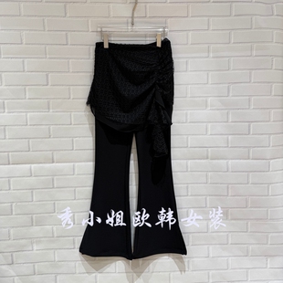 欧洲站2026春季 时尚 百搭高腰拼接屁帘直筒微喇休闲裤 031402 新款