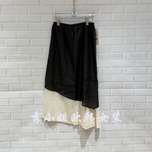 欧洲站2026春季 百搭松紧腰拼接网纱下摆显瘦半身裙6037 BOBO时尚
