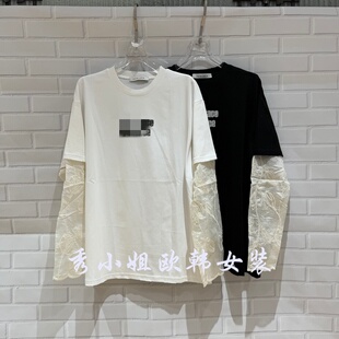 T恤女宽松70238 百搭圆领字母印花长袖 欧洲站2026春季 新over时尚