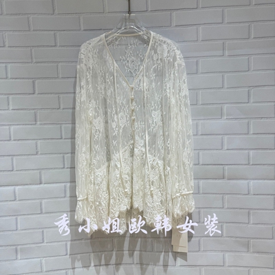 欧洲站2026春季新品欧式V领蕾丝长袖收腰显瘦衬衫上衣2051