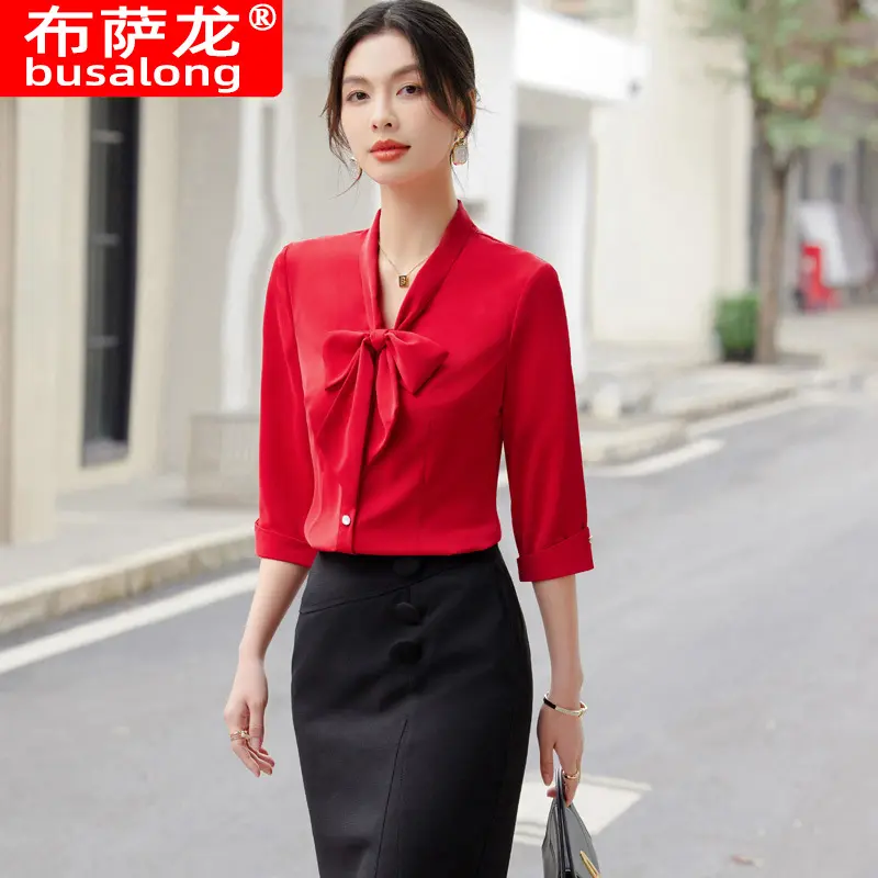 2024新款中袖衬衫女士职业装衬衫