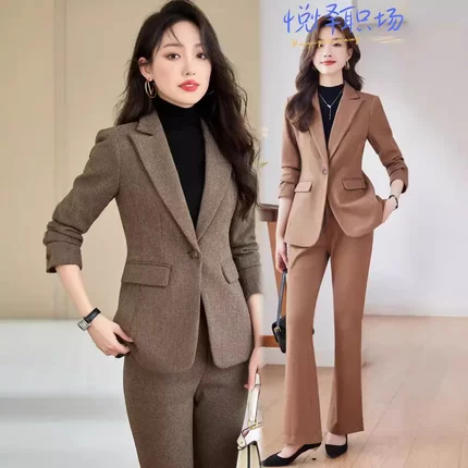 毛呢西装外套女秋冬季2024新款高端商务职业正装通勤工装西服套装