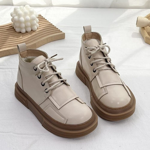 森系复古文艺皮面厚底高帮马丁靴