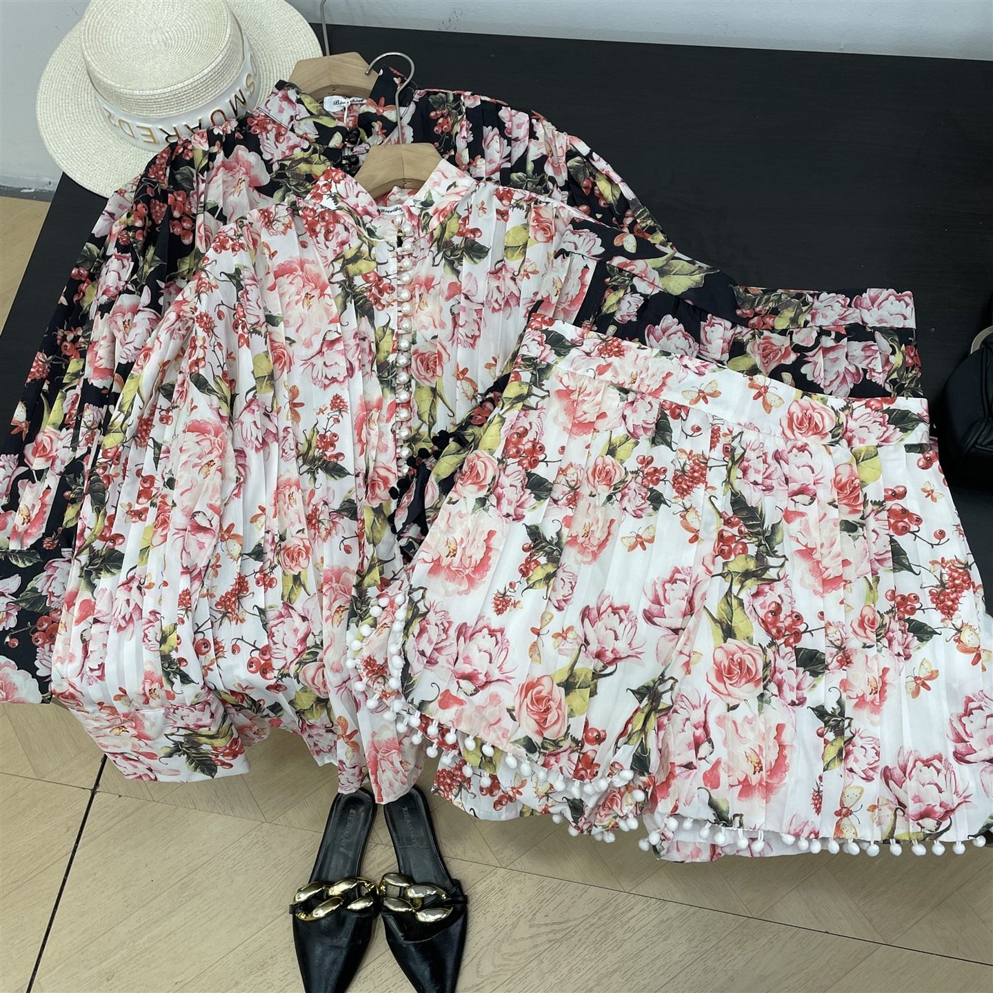 套装碎花复古宽松小众衬衫上衣下装高腰直筒休闲短裤L#2,女装/女士精品,时尚套装,淘宝优惠券,粉丝福利购,淘宝优惠卷