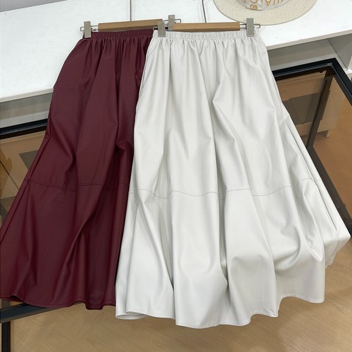 纯色气质慵懒风半身裙女秋季新款高腰显瘦A字皮裙K#6