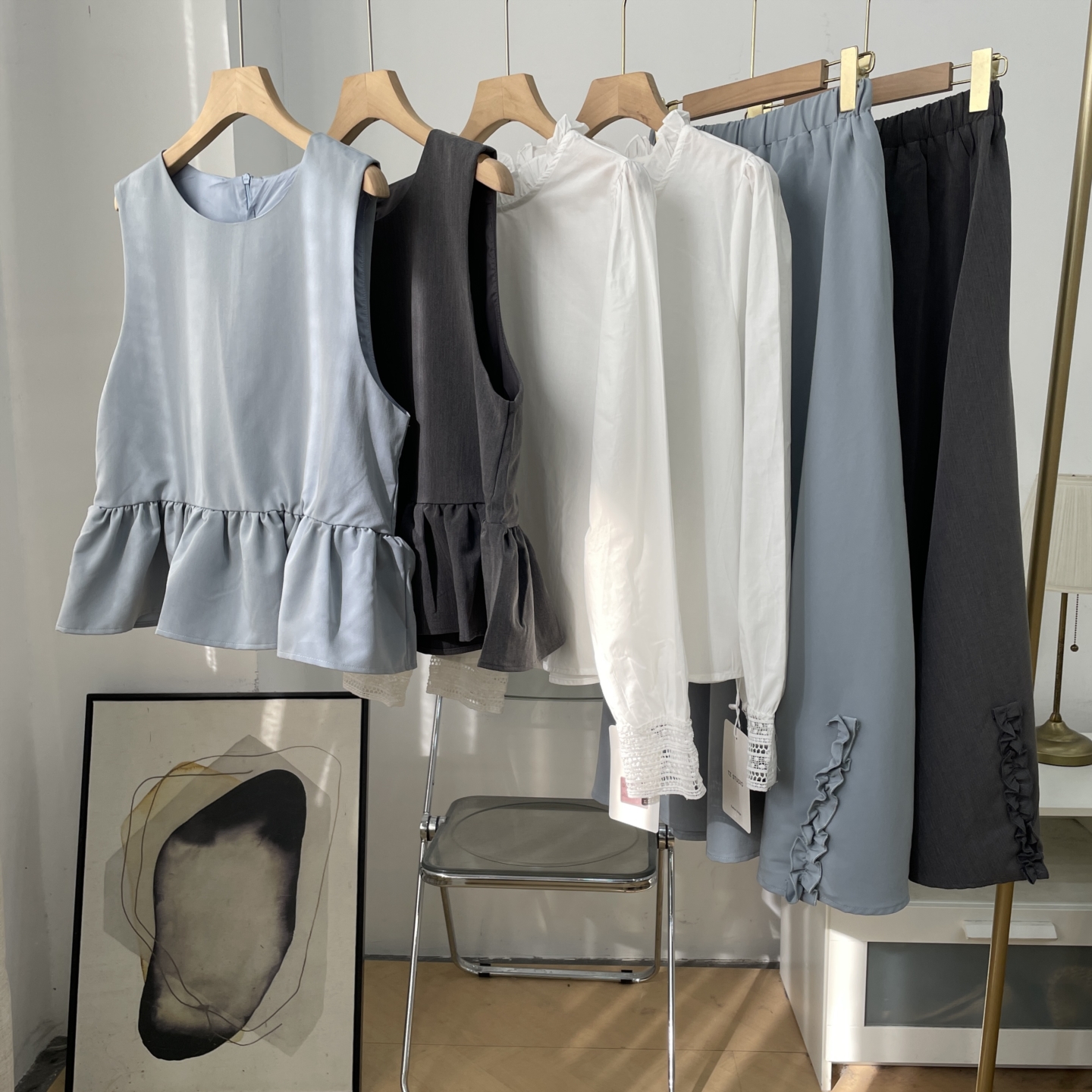 秋季新款时尚甜美三件套女无袖上衣内搭+半身裙K#8