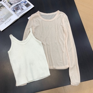显瘦内搭薄透通勤T恤女 新款 两件套吊带背心修身