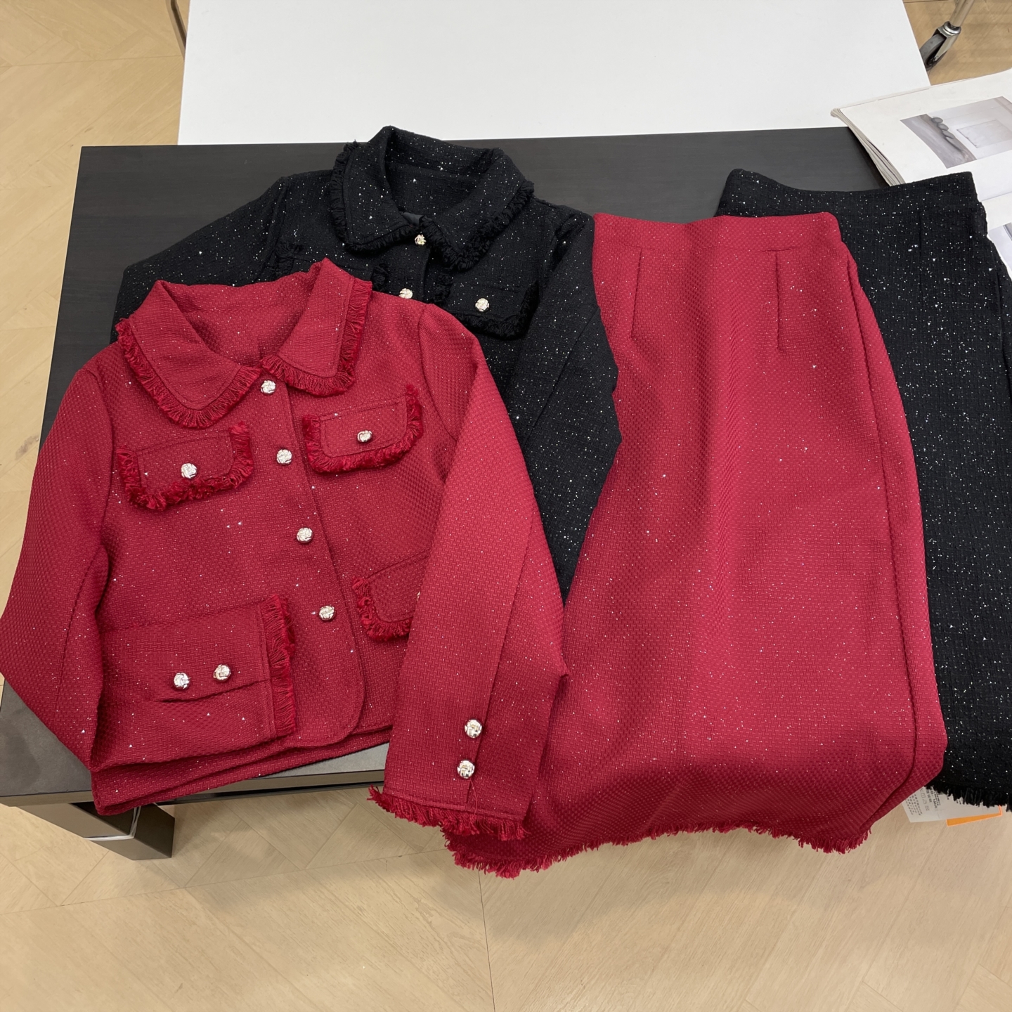 套装新款纯色小香风冬季外套中长裙A字显瘦高腰半身裙女 K#8