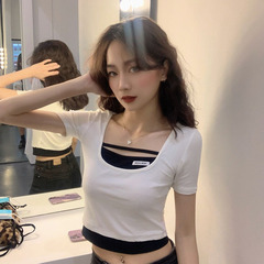 實拍實價 2021夏季新款ins超火修身顯瘦短袖上衣女