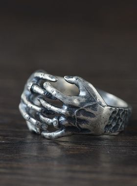 古银铺复古泰银指环开口男款骷髅