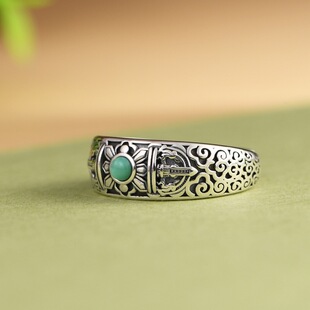 S925纯银男款戒指复古做旧工艺小众设计金刚杵开口男士大气银指环