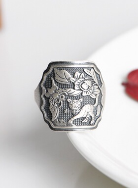 女款开口方形猫咪戒指