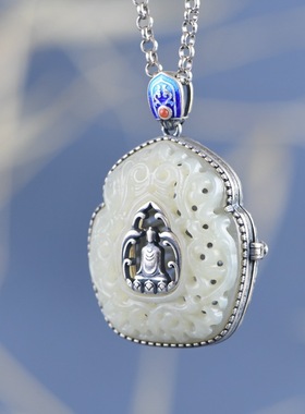 纯银吊坠香囊和田玉复古工艺女款