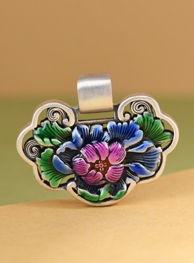 足银牡丹花双面个性时尚银饰吊坠