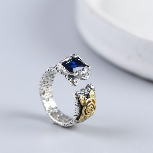 S925纯银戒指复古做旧开口设计女