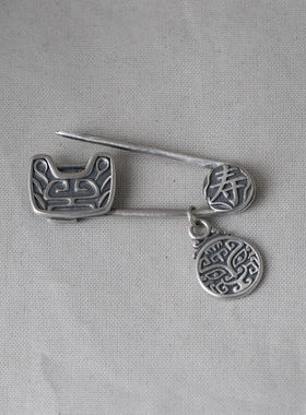 古银铺S925银复古做旧工艺胸针女款宫廷棉麻唐服令针别针纯银配饰