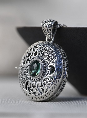 古银铺S925纯银复古泰银工艺吊坠女款可打开香囊香薰照片盒子项坠