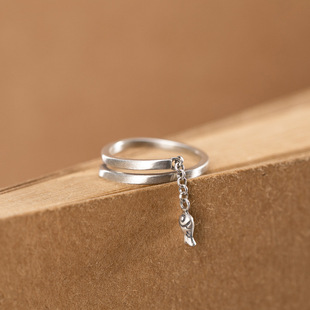 古银铺S925纯银个性做旧哑光简约重叠戒指女士开口调节鲤鱼银指环