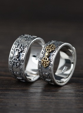 纯银复古男女款开口指环金刚杵男