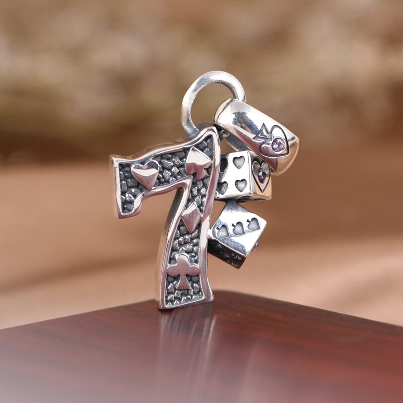 S925纯银男款吊坠复古朋克风格小众设计大气简约数字7造型项链坠