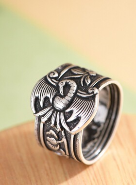 纯银复古老银国风小众设计银戒指