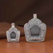 S925纯银可打开装 东西吊坠复古工艺大号亚克力盒子嘎乌盒擦擦盒子